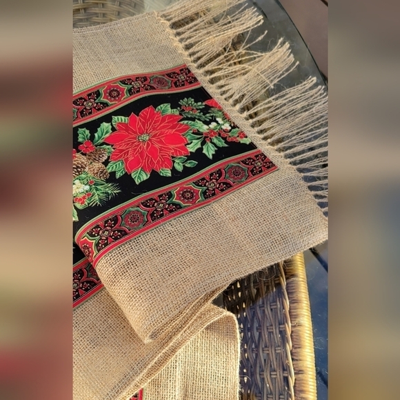 Beautifully Handcrafted burlap Christmas table runner
